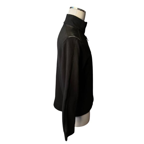 Ralph Lauren Quarter Zip Leather Shoulders Black Size Large Exaggerated Pony - Picture 7 of 8